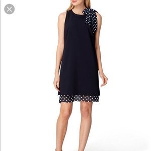 Tahari Navy Dress with Polka Dot Lining